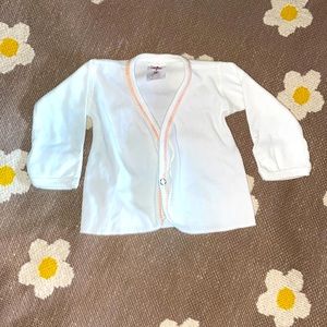 Medline. 0-3 mo. White cardigan with orange trim